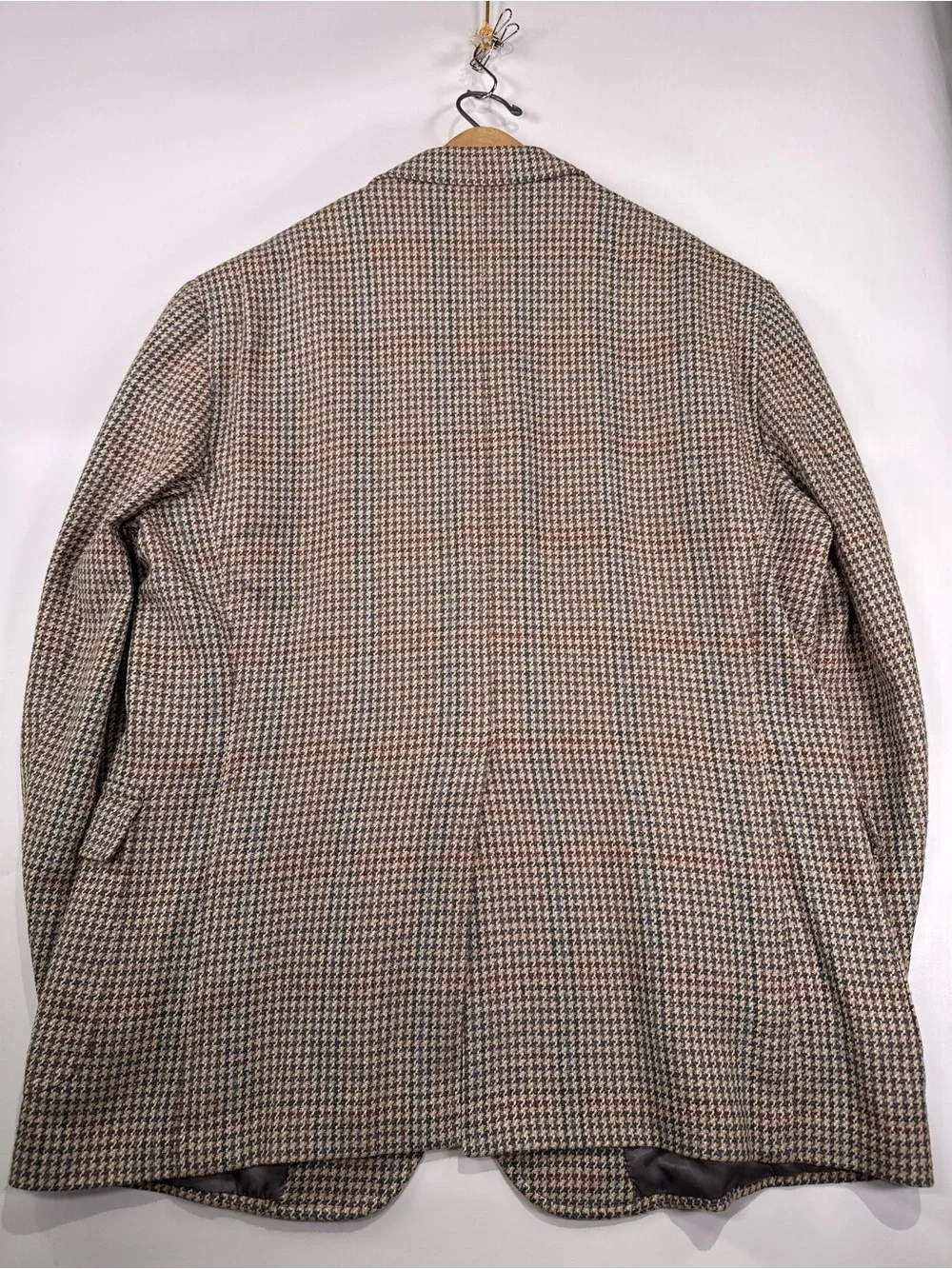 Brooks Brothers Blazer Vintage Silk Wool Houndstooth Plaid Brown Blue 46R